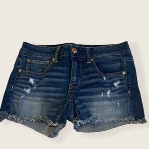 American eagle medium wash distressed shorts 8